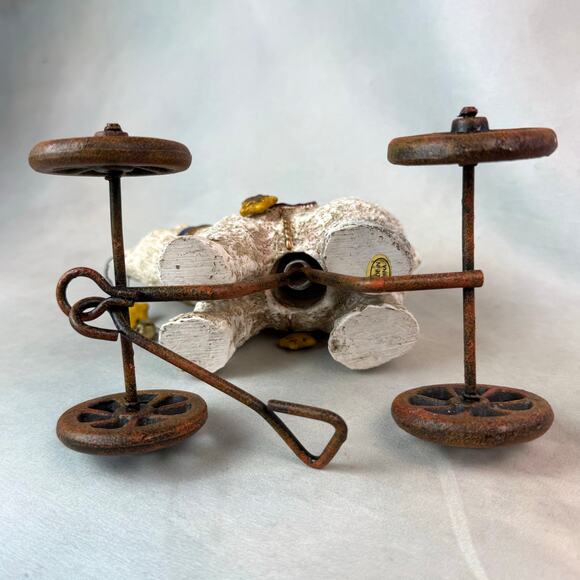 Vintage Rustic Holiday Christmas Polar Bear Wagon Figurine On Wheels - Picture 6 of 6